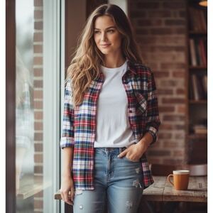 Pendleton Plaid Flannel Shirt Womens S Red Tartan Button Up Preppy Cabincore